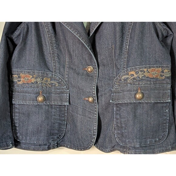 Venezia Denim Blazer Jacket Womens Plus 18 20 Blue Dark Wash Embroidered Pockets - Picture 3 of 9
